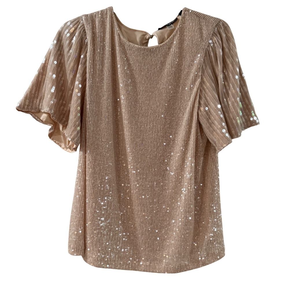 Cable & Gauge Sequin Glam Coquette Party Top‎ Champagne Sheer Romantic M
